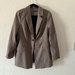 Adrianna Papell Women’s Houndstooth Blazer Sz L Red Black Cream Button Pockets‎